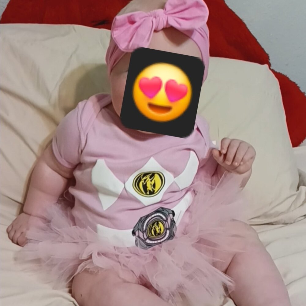Pink power ranger onesie and head bow baby girl 6-12 months